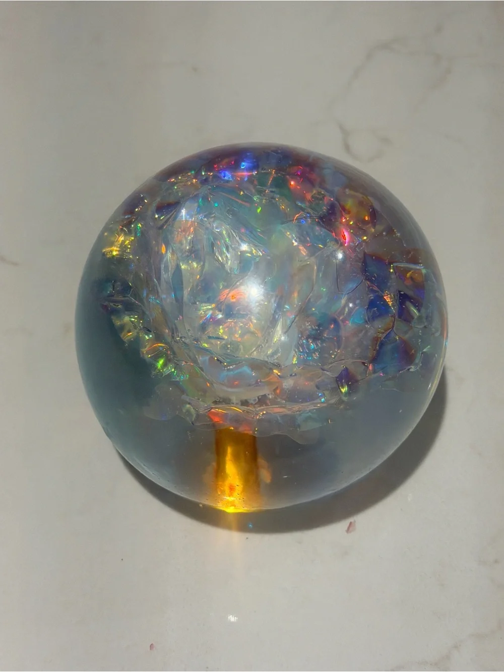 Iridescent Resin  Sphere Paperweight - floral Accent